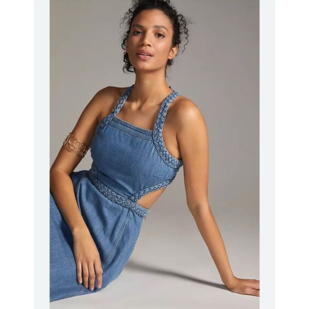 Pilcro Blue Braided-Trim Denim Midi Dress - Picture 3 of 6